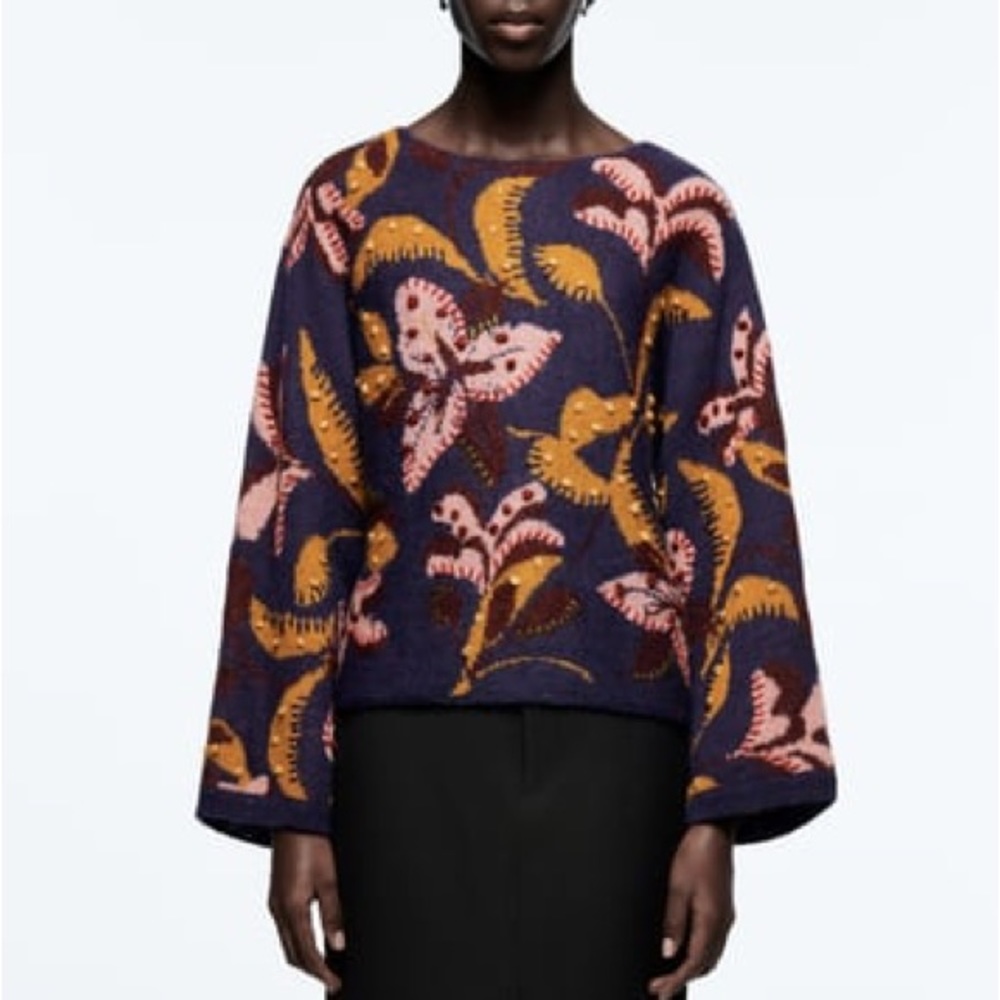 ZARA EMBROIDERED KNIT SWEATER